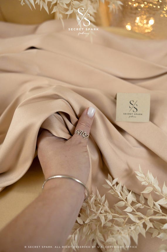 Mystic Beige Stretch Mikado Satin Fabric, Premium Designer Quality, Matte Structured Drape, Twill Medium Weight for Bridal & Formal Wear