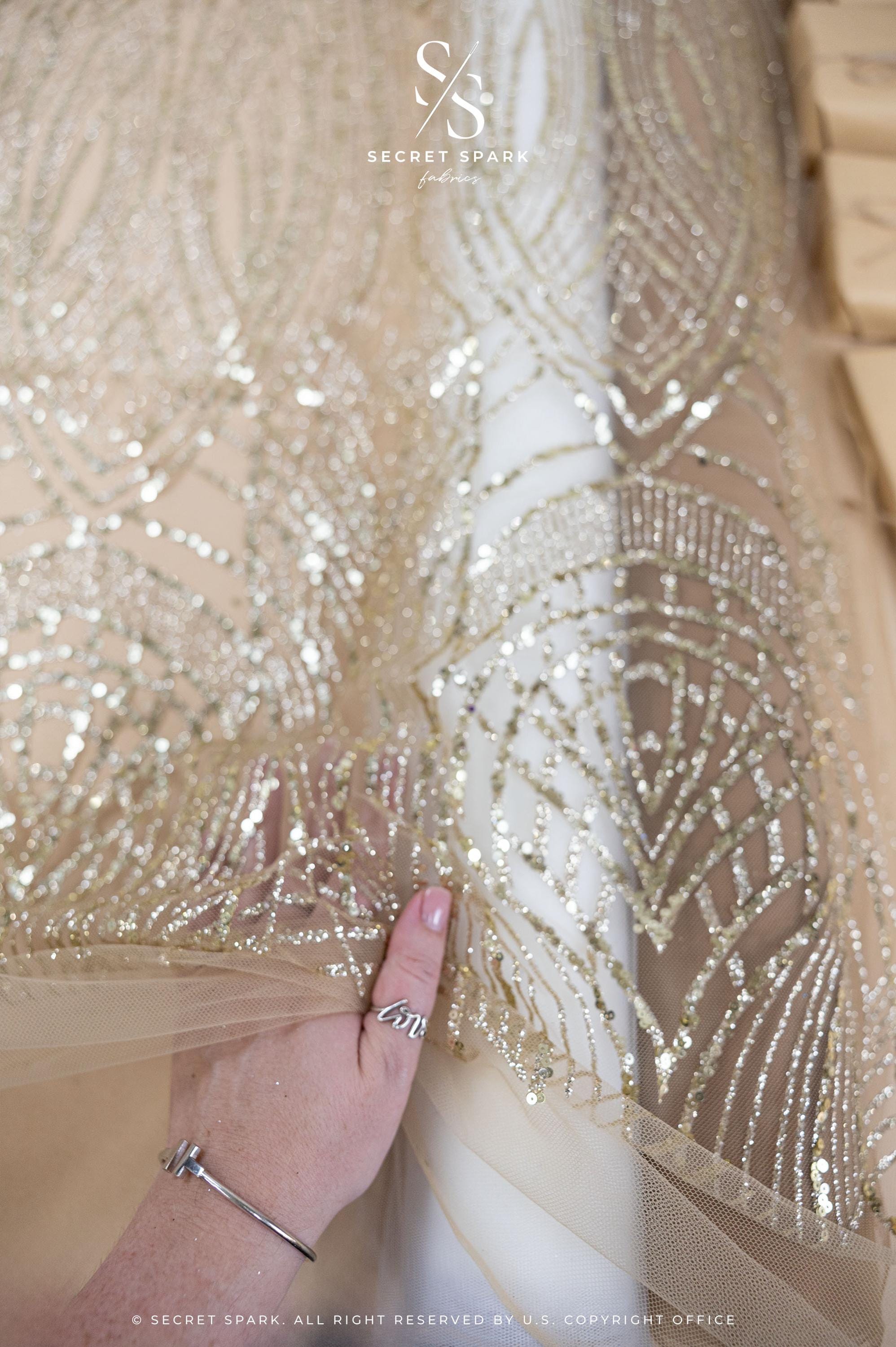 Golden Decoir Glitter Tulle Fabric by the Yard – Art Deco Glitter Mesh ...
