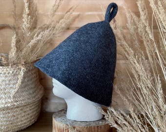 Gorro de sauna de lana afieltrada hecho a mano: Gris oscuro - A106 Lazo en espiral