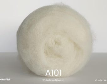 Carded Felting Merino Wool | A101 – White natural, undyed | 20.5 micron | ANNA FELT