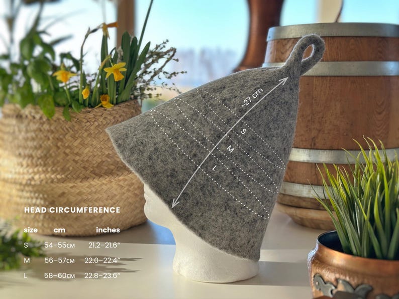 Handgefertigte Filz-Sauna-Hut: Schatten Grau - A104 Spirale Loop, Spa-Accessoire Hitzeschutz Bild 5