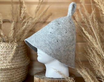 Gorro de sauna de lana afieltrada hecho a mano: Gris nube - A103, Hecho en Letonia
