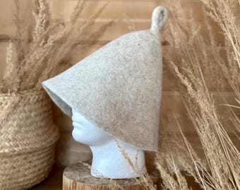 Gorro de sauna de lana afieltrada hecho a mano: Gris claro - A102 Lazo en espiral