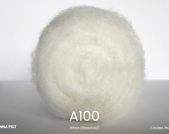 Carded Felting Wool | A100 – White Bleached | 27 micron | For needle & Wet felting | ANNA FELT