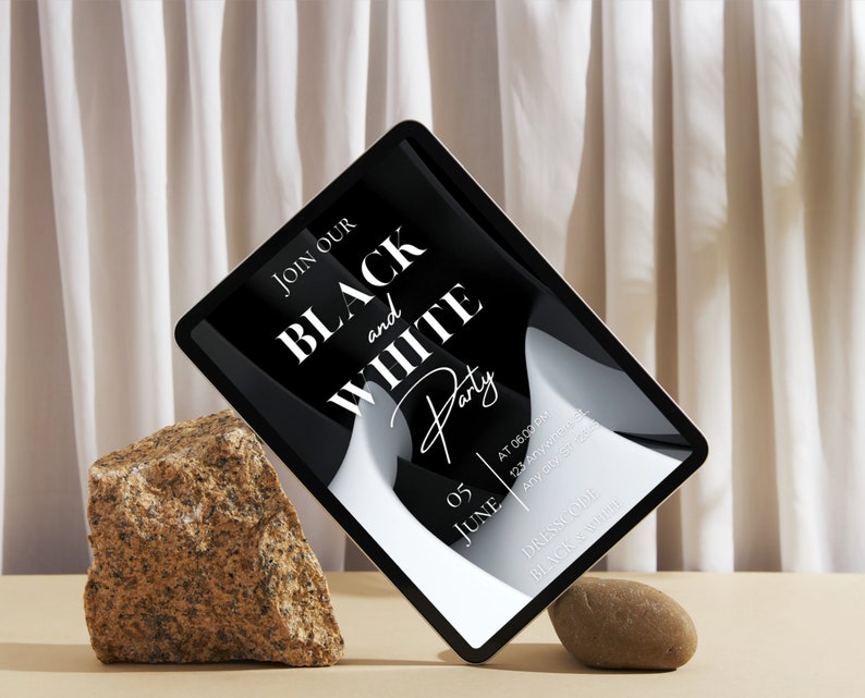 Editable Black & White Party Invitation, Theme Party, Black and White Dresscode, Elegant