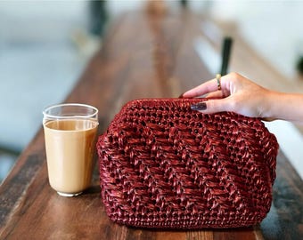Handmade Metallic Leather Clutch Bag: Knitted Evening Bag