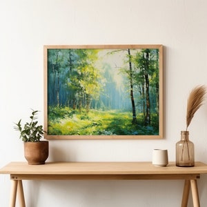 printable digital wall art, light forest oil painting style download