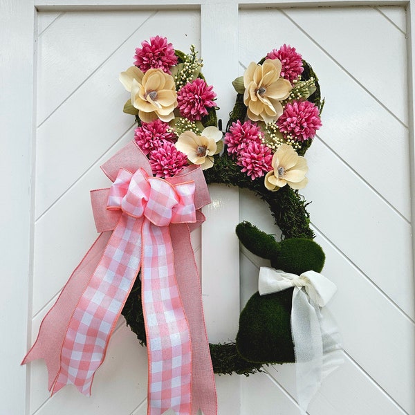 Spring Moss Wreath with Flocked Bunny