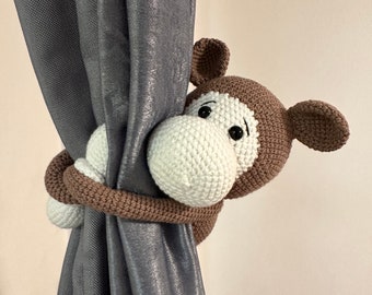 Handcrafted Crochet Monkey Amigurumi Curtain Tieback