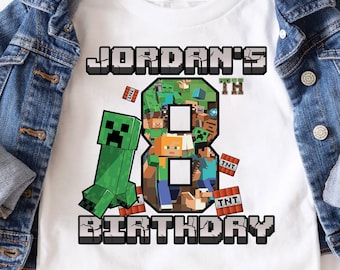 Personalized MineC Birthday Shirt: Gamer Birthday Tee, Custom Age