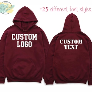Design your own hoodie with custom text, logo, or photo. Custom hoodie with personalized photo or logo option. Personalized hoodie with custom text in various colors.