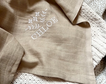 PERSONALISED Baby Muslin Swaddle with Custom Embroidery | Unique Christening Gift | Newborn Nursery Decor