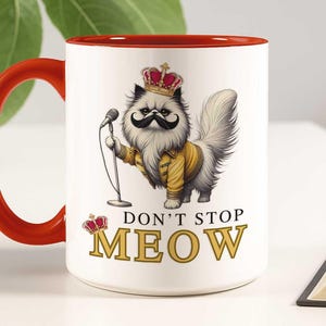 Freddie Mercury Premium Cat Mug (RED), Don’t Stop Meow, Funny Queen Fan Gift, Rock Music Mug, Cat Lover Coffee Cup, Inspired by Freddie