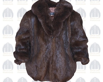 Men’s Real Nutria Fur Bomber Jacket With Fox Fur Collar – Luxury Winter Outerwear – Handmade Genuine Fur Coat – Warm Fur Jacket Gift For Him