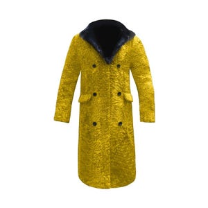 Men&#39;s Yellow 100% Real Persian Lamb long Coat Mink Fur Collar All Sizes - Handmade - Free Shipping - Custom Made - Gift For Him