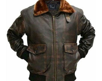 G-1 Aviator A-2 Real Bomber Flight Jacket Distressed Brown Men's Leather Jacket