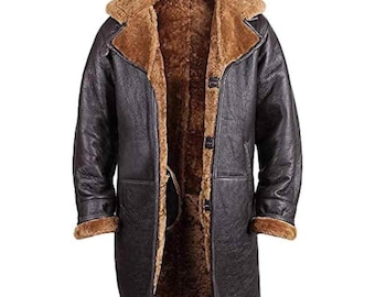 Men's Real Shearling Sheepskin Leather Warm Trench Coat - Fast Shipping - Handmade - Gift for him
