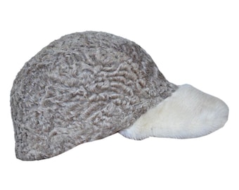 Grey Real Persian Lamb Fur Newspaper Boy Baseball Hat Cap Mink Fur Brim All sizes - Fast Shipping - Gift For Him