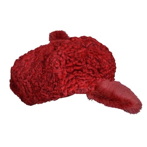 Red Real Persian Lamb Fur Newspaper Boy Baseball Hat Cap Mink Fur Brim All sizes - Fast Shipping - Gift For Him