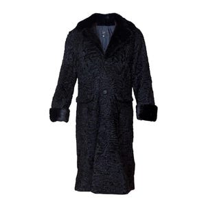 Men&#39;s Black Real Persian Lamb Fur Karakul Fur Dandy chic Long full length Maxi below the knees Coat Mink Fur Collar All Sizes - Gift For Him