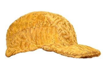 Yellow Real Persian Lamb Fur Newspaper Boy Baseball Hat Cap Persian Fur Brim All sizes - Fast Shipping - Gift For Him