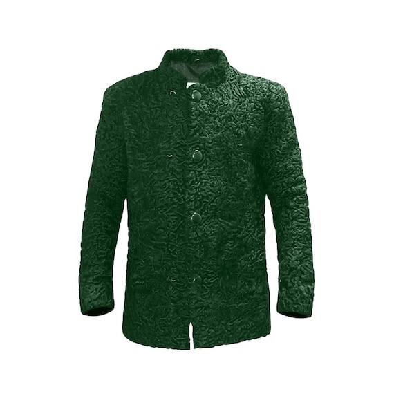 Men's Green Real Persian Lamb Fur Jacket Handmade Swakara Karakul Fur  Coat Winter Luxury Outerwear Vintage Style Coat Gift For Him