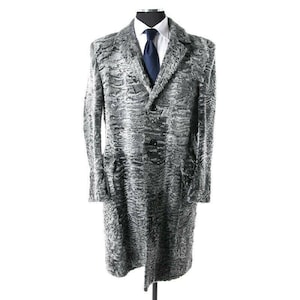 Men&#39;s Long Broadtail Persian Lamb Fur Grey Coat - Fast Shipping - Handmade - All Sizes