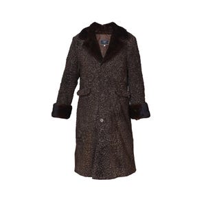Brand New Men&#39;s Brown Real Persian Lamb Fur Karakul Fur Dandy chic Long full length Maxi below the knees Coat Mink Fur Collar All Sizes