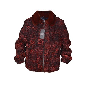 Burgundy Real Persian Lamb Fur Straight/Bomber Jacket Coat Mink Fur Collar  - Fast Shipping - Handmade - Gift for Him - All Sizes