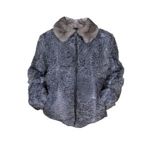 New Real Persian Lamb Fur Straight/Bomber Grey Jacket Coat Mink Fur Collar  - Fast Shipping - Handmade - Gift for Him