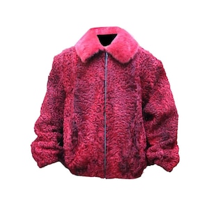 Brand New Real Persian Lamb Fur Straight/Bomber Jacket Coat Mink Fur Collar  - Fast Shipping - Handmade - Gift for Him - All Sizes