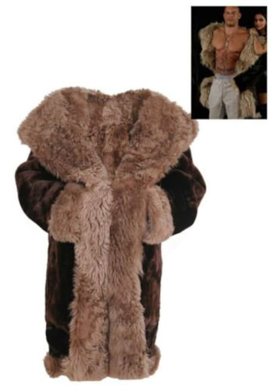 VIN DIESEL Real Nutria Long Hair Fur Coat With Alpaca Sheep