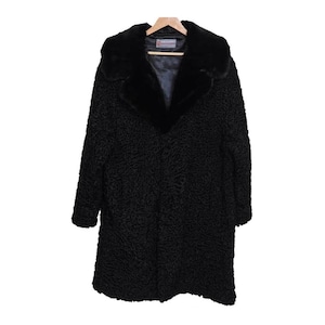 Persian Lamb Real Mink Fur Collar Men&#39;s Black Long Winter Coat - Fast Shipping - Handmade - All Sizes