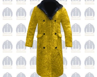 Men’s Yellow Fur Overcoat – Genuine Persian Lamb Fur Long Coat – Vintage Swakara Fur Winter Coat – Luxury Handmade Fur Coat – Gift For Him