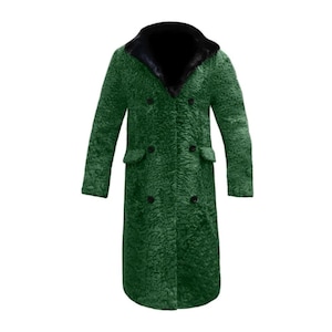 Men&#39;s Green 100% Real Persian Lamb long Coat Mink Fur Collar All Sizes - Handmade - Free Shipping - Custom Made - Gift For Him