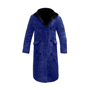 Men&#39;s Blue 100% Real Persian Lamb long Coat Mink Fur Collar All Sizes - Handmade - Free Shipping - Custom Made - Gift For Him