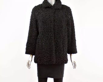 Luxury Women’s Black Persian Lamb Fur Coat – Handmade Astrakhan Swakara Fur Jacket – Elegant Winter Overcoat – Classic Real Fur Outerwear