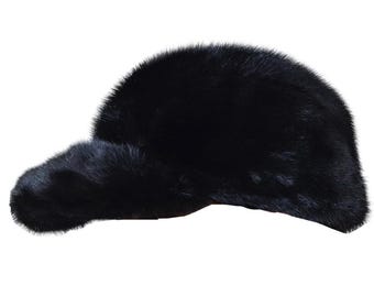 Black Real Mink Fur Newspaper Boy Baseball Hat Cap Mink Fur Brim All sizes - Fast Shipping - Gift For Him