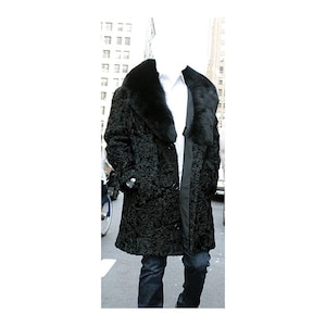 New Persian lamb fur coat with mink fur collar men - Fast Shipping - Handmade - All Sizes