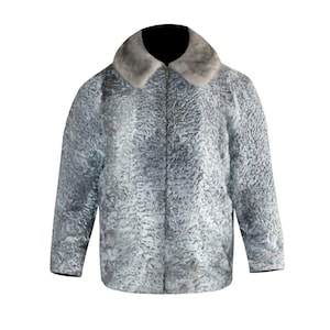 Gray Real Persian Lamb broad tail Fur coat shawl/Jacket with mink fur collar all sizes Men&#39;s women&#39;s - Fast Shipping - Handmade - All Sizes