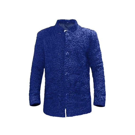 Men's Blue Real Persian Lamb Fur Jacket Handmade Swakara Karakul Fur Coat  Winter Luxury Outerwear Vintage Style Coat Gift For Him