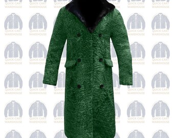 Men’s Green Fur Overcoat – Genuine Persian Lamb Fur Long Coat – Vintage Swakara Fur Winter Coat – Luxury Handmade Fur Coat – Gift For Him