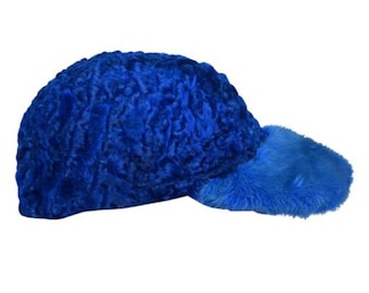 Blue Real Persian Lamb Fur Newspaper Boy Baseball Hat Cap Mink Fur Brim All sizes - Fast Shipping - Gift For Him