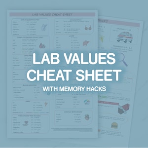 Editable Nursing Lab Values Cheat Sheet & Memory Hacks, Nursing School Lab Values Medical Cheat Sheet, Nurse Lab Values for Nursing Students