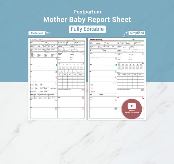 Editable Postpartum Nurse Report Sheet | Mother Baby Nursing Report Sheet Mom Baby OB Nursing| Post Partum Shift Handoff Nursing Brain Canva