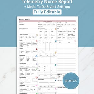 Editable Telemetry Nurse Brain Report Sheet Med Surg Nursing