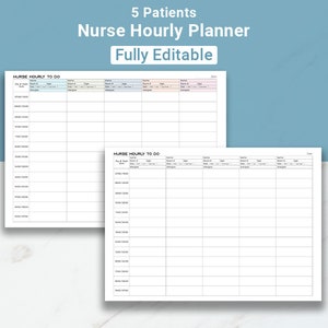 Editable Hourly Nursing Shift Planner, 5 Patient Nursing Medication Shift Organizer Med Surg Nurse, Charting Nurse Daily Canva & PDF Files