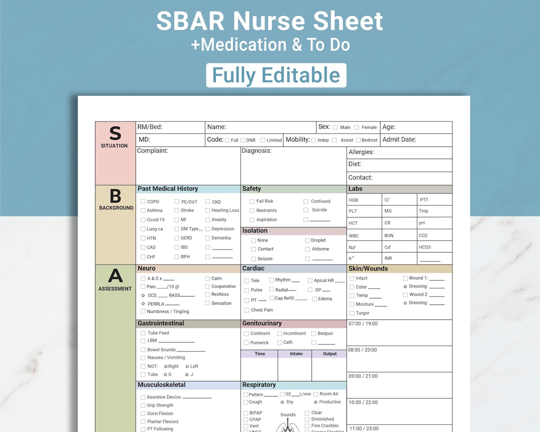 Editable SBAR Nursing Report Sheet Med Surg Nurse Brain ICU Report ...