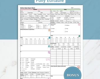 Editable Mother Baby Nurse Report Sheet Medsurg | Postpartum Nursing Report Sheet Nurse Shift Handoff | Labor and Delivery Nurse Brain Sheet