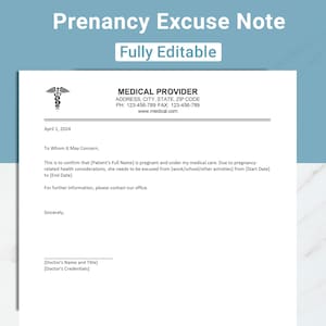 Nota editable de los médicos para el embarazo, plantilla de excusa de trabajo OBGYN, nota de excusa escolar, nota de los doctores, carta de excusa del médico, nota de excusa de los médicos